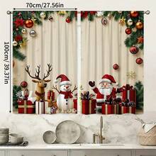 2 Stück 2D Flachdruck Frohe Weihnachten Mode Halbverdunkelungs-Vorhänge, Weihnachtsmann Schneemann Geschenk Muster, langanhaltend Polyesterfaser Material, geeignet für Geburtstagsparty, Feiertagsfeier, Heimdekoration und Studio-Requisiten, perfekt für Schlafzimmer, Büro, Küche, Wohnzimmer und Arbeitszimmer Dekoration, Wohnzimmer Vorhänge - Verschiedenfarbig - Übersicht 13
