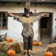 7-Piece Halloween Scarecrow Costume Accessories, Adult Wizard Scarecrow Set Including Scarecrow Hat, Halloween Role Play Outfit (7-Piece Set) - Multicolor - View 4
