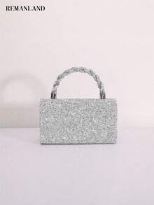 REMANLAND Fashionable Elegant Diamond Handbag With Shoulder Strap, Evening Bag - Silver - View 7