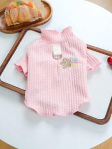 PETCIRCLE 1件寵物衣服 小狗幼犬貓用 可愛寵物秋冬新款 外出穿著 內建牽繩扣 波浪邊 彩虹流星內搭衫 粉色 - 粉色 - 查看 2