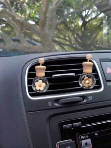 2 Pcs Cute Five-Petal Flower Decorative Perfume Bottle Empty Bottle Set Car Air Vent Aroma Diffuser Bottle Clip Essential Oil Bottle Car Interior Ornament (Perfume Not Included) - A - View 4