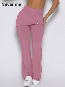 Never me Women's High Waist Layered Skorts, Flared Floor-Length Yoga Pilates Outdoor Jogging Daily Commute - Hot Pink - View 4