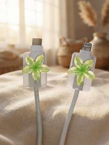 2PCS 3D Cute Plumeria Data Cable Protector, Transparent Crystal Flower Charging Cable Protector Anti-Breakage, Resin Material, No Battery Required, Suitable For Type-C - 2pcs Blue Frangipani - View 15