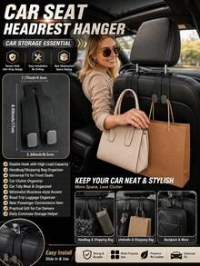 1pc Car Seat Storage Hook, Suitable For All People, Fashionable Minimalist Double-Fold Design, Sturdy And Durable, Easy Installation, Universal Headrest Bag Hook, Clothing Hook, Popular Car Accessory, Multi-Functional Car Storage Hook, Father's Day Gift, Christmas, Home Decor And Accessories, Car Accessories, Travel - Multicolor - View 8