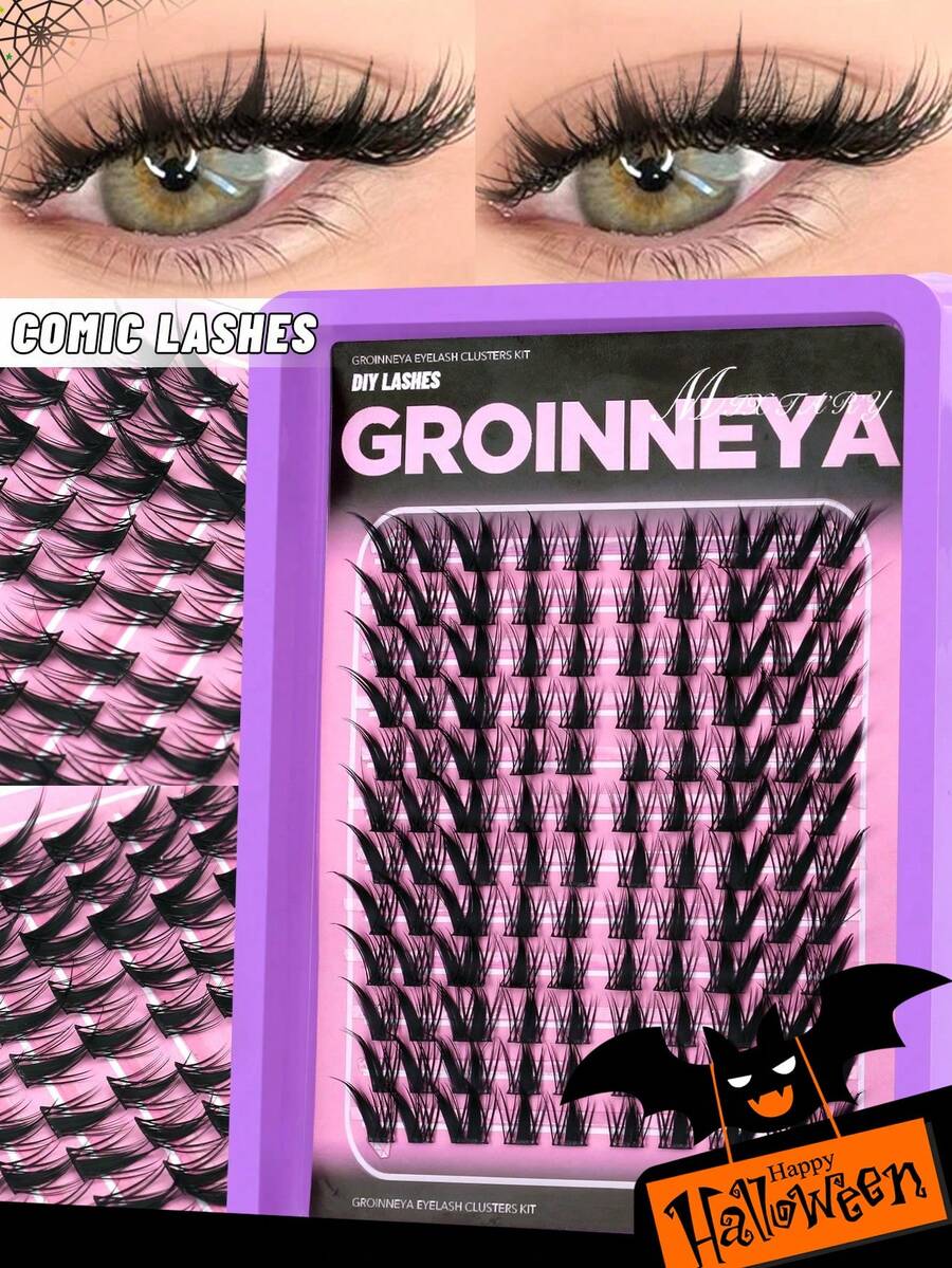 GROINNEYA 72/120片 C捲 9-13mm 長度自然感柔軟蓬鬆假睫毛簇，適合日常妝容、初學者、居家或戶外使用，適用於日常生活、派對、音樂節、萬聖節 - C - 查看 1