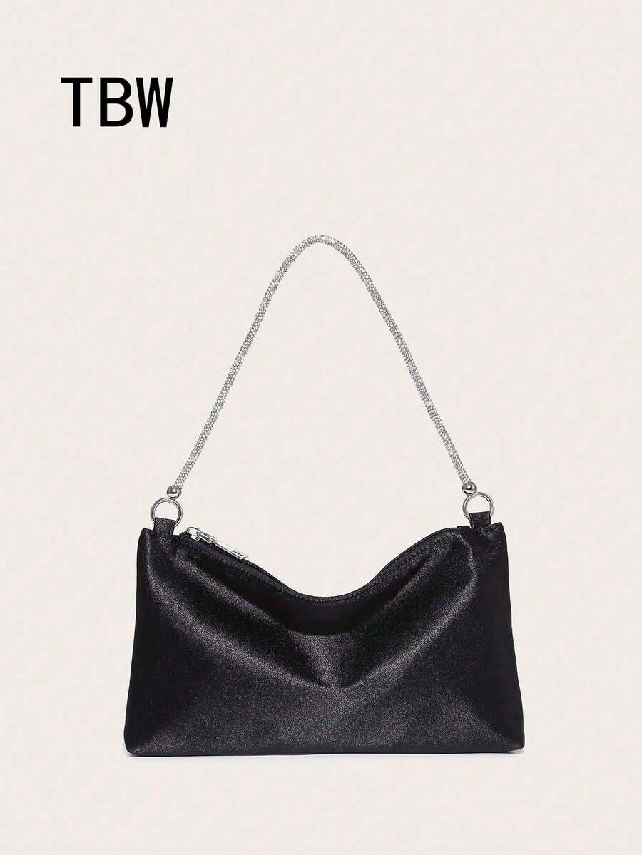 Women's Shoulder Evening Bag, Faux Rhinestone Solid Color Lightweight Fashion Minimalist For Outings - Black - View 1