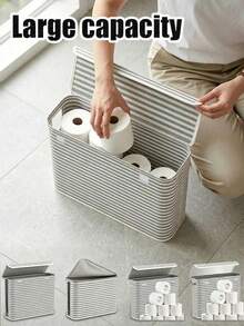 22L Toilet Paper Storage Rack, Multifunctional Tissue Holder, Bathroom Accessory, Foldable Covered Towel Storage Basket, Independent Bathroom Tissue Storage And Organization, Suitable For Home, Bathroom, And Organization, Ideal Storage Container - Multicolor - View 3