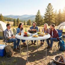 Camping Table, Foldable, PE, 120 X 120 X 74 Cm, For Camping, Picnics And Outdoor Use, White - White - View 2