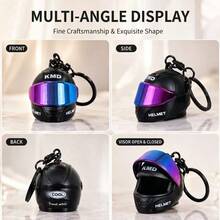 1PC Mini Flip-Up Visor Helmet Keychain, Motorcycle Creative Personalized Pendant Accessory, Realistic Full-Face Helmet Design With Flip-Up Colorful Electroplated Visor, Detailed Authentic Riding Helmet Style, Printed With KMD Logo, Exquisite 3D Craftsmanship - Obsidian Black - View 2