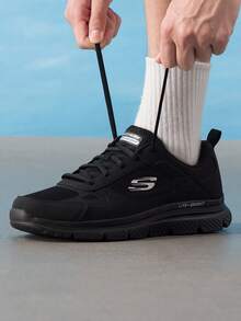Skechers 男士綁帶輕量運動跑步鞋，舒適透氣緩震休閒鞋 8790230-BBK - 純黑色 - 查看 2