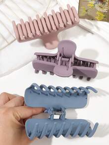 3 piezas de pinzas para el cabello rectangulares extra grandes de color mate Morandi rosa, azul y púrpura, estilo bohemio minimalista, accesorio para peinado sencillo de playa y - Multicolor - Ver 5