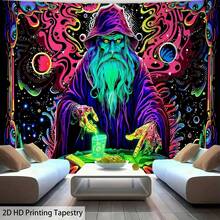 Border Wizard Tapestry Mystic Magician Money Magic Pattern Swirl Abstract Eye Cosmic Print Wall Hanging Black Base Color Aesthetic Room Backdrop Decor Cloth - Border - View 8