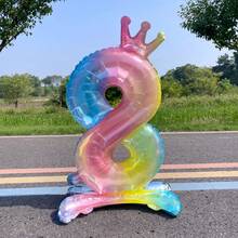 32 Inch Rainbow Gradient Self-Standing Number Balloons 0-9, Perfect Decoration For Birthday Parties, Anniversaries, Weddings, Christmas And Other Outdoor Occasions - Multicolor - View 11