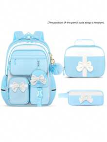 4pcs Single Bow Backpack Set, Detachable Bow, Small Bag And Pom Pom Pendant, Suitable For Daily, Travel And Gift Use - A - View 14