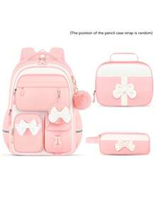4pcs Single Bow Backpack Set, Detachable Bow, Small Bag And Pom Pom Pendant, Suitable For Daily, Travel And Gift Use - A - View 16