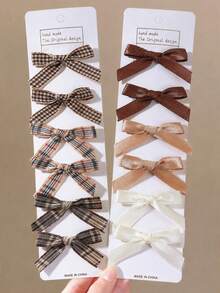 6/12/24 Pieces Of Coffee Colored Small Bow Hair Clip Hair Accessory Versatile (Color Random) - Multicolor - View 1
