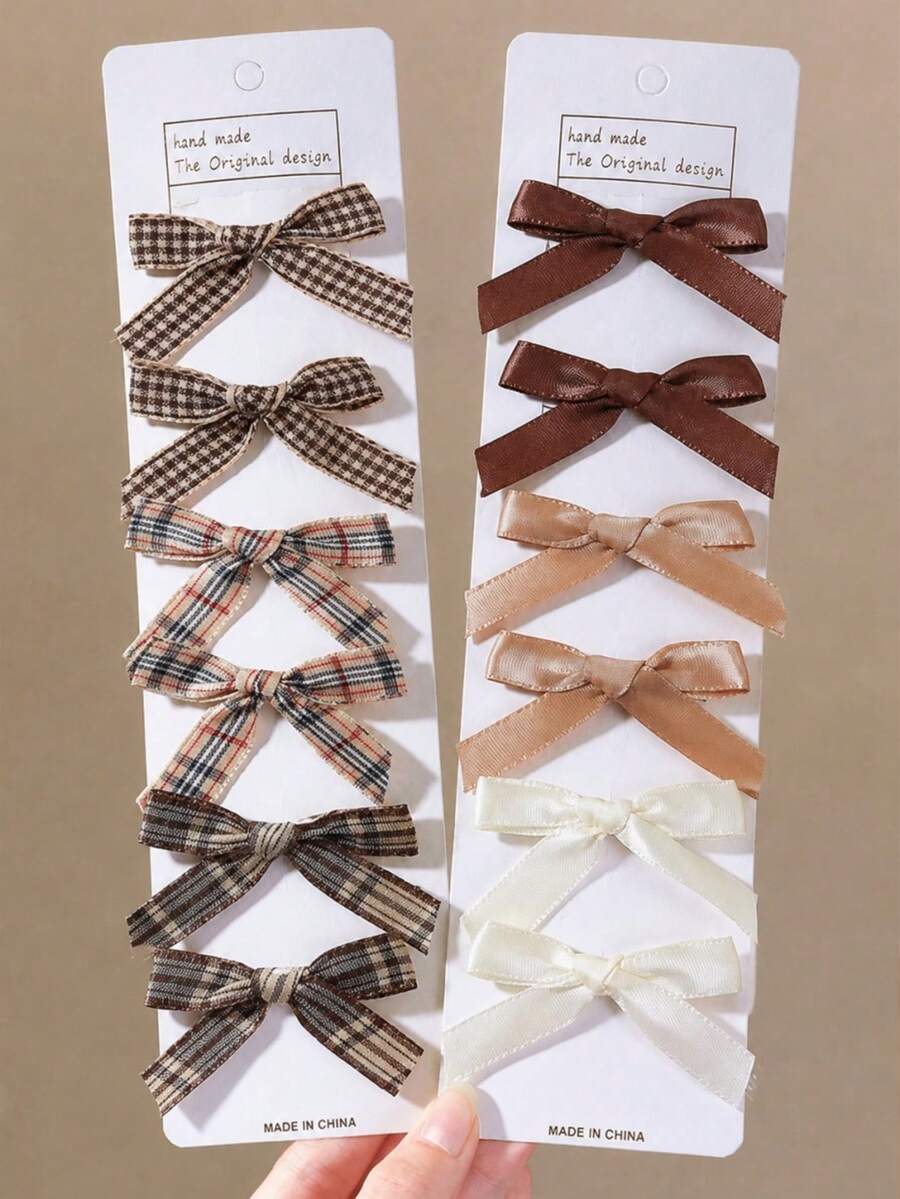 6/12/24 Pieces Of Coffee Colored Small Bow Hair Clip Hair Accessory Versatile (Color Random) - Multicolor - View 1