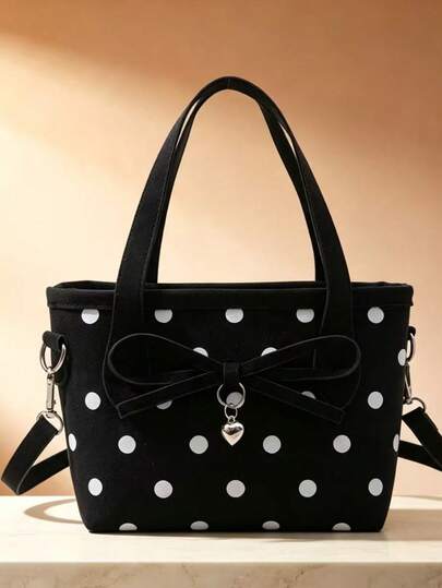 PU Shoulder Crossbody Handbag For Women, Bowknot Decor Polka Dot Cute Bucket Bag, Birthday Gift, Holiday Gift, Versatile Crossbody Commuter Storage Bag