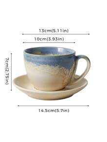 DearDali 1pc Glazed Ceramic Coffee Cup And 1pc Saucer Set, Vintage Colorblock Cup And Saucer, Wabi-Sabi Gradient Cup, Suitable For Latte, Cappuccino, Hot Chocolate, Tea, Coffee Lovers, Gathering, Afternoon Tea, Can Be Used As Gift Or Back To School - Multicolor - View 5