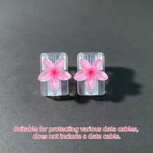2PCS 3D Cute Plumeria Data Cable Protector, Transparent Crystal Flower Charging Cable Protector Anti-Breakage, Resin Material, No Battery Required, Suitable For Type-C - 2pcs Blue Frangipani - View 8