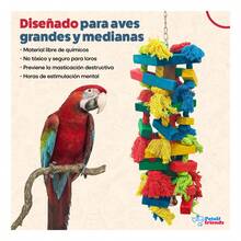 Juguete de Madera para Aves Grandes, Accesorio para Pericos, Loros y Guacamayos, Juguete para Jaula con Espacio para Trepar, Morder, Balancearse y Jugar, Ideal para Mantener a las Aves Activas y Entretenidas, Resistente, Natural,  y Fácil de Instalar - Multicolor - Ver 7