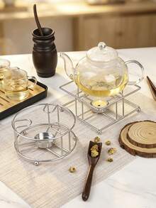 1pc Iron Tea Kettle Heating Base With Candle Holder (Candle Not Included), Round And Square Hollow Metal Tea Warmer Rack, Suitable For Glass Teapot And Coffee Pot, Home Afternoon Tea Accessory - Multicolor - View 5