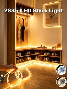 1件白色USB LED燈條，60顆LED/米，非防水，柔性LED燈條，適用於電視、電腦、廚房背光照明。純色不可調光暖白色LED燈條，USB柔性照明燈條，可用於房間、臥室、廚房、櫥櫃、客廳裝飾，長度選項1米/2米/3米/4米/5米/10米，適用於樓梯、節日和日常裝飾燈條。 - 白色 - 查看 3