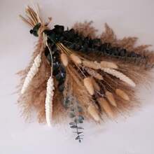 55+ Pcs Artificial Flower Bouquet With Pampas Grass And Bunny Tails For Vase | Artificial Pampas Grass, Bunny Tails And Reed Stems Create A Soft, Layered Bouquet For Neutral Boho And Rustic Vase Decor. - Brown White 2 - View 2