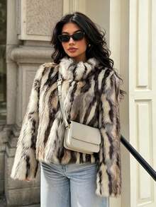 Seelio Autumn/Winter New Women's Fashion Faux Fur Effect Coat Jacket, European And American Style - Multicolor - View 1