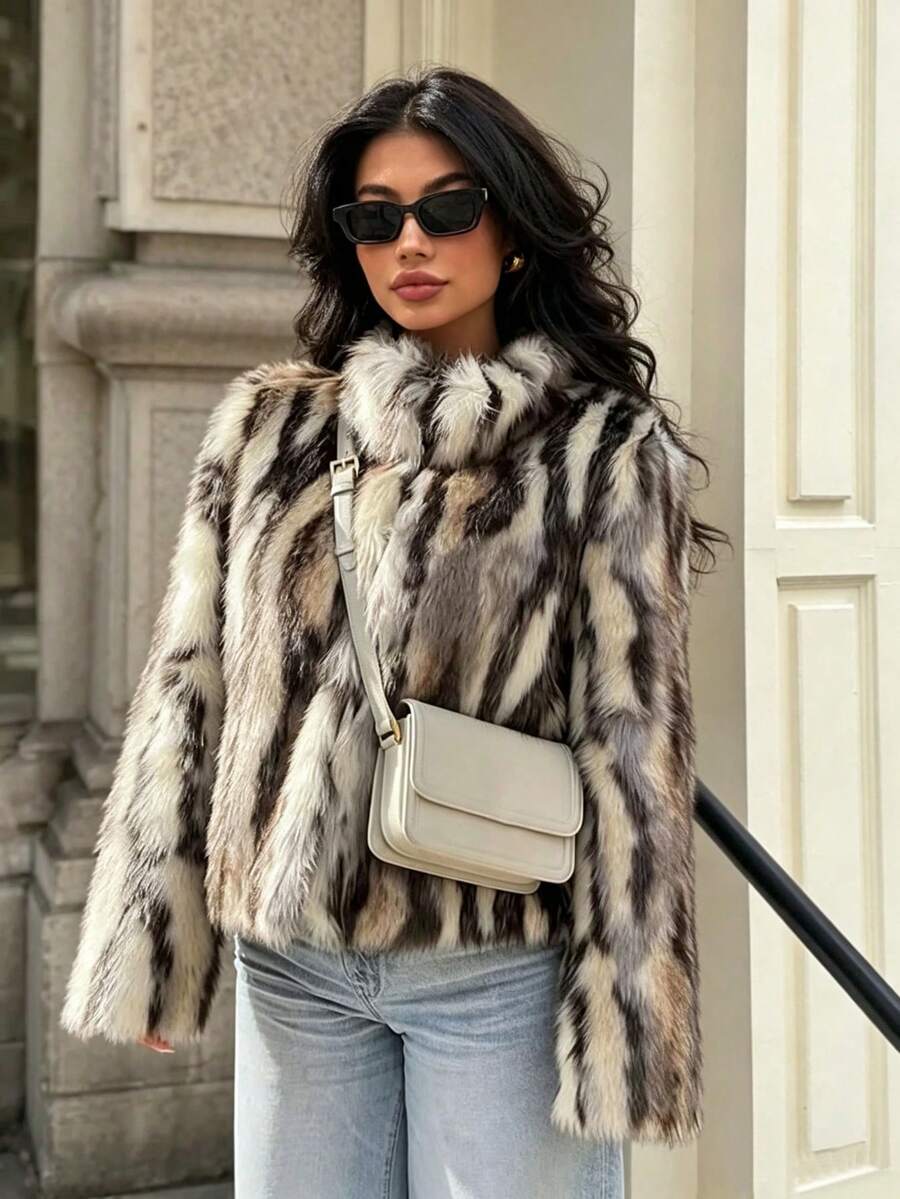 Seelio Autumn/Winter New Women's Fashion Faux Fur Effect Coat Jacket, European And American Style - Multicolor - View 1
