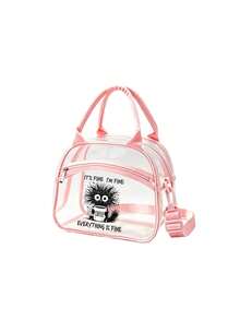 Insulated Lunch Bag With "Everything Is Fine" Print, Coffee Cup Design Portable Transparent Lunch Bag, PVC Material, Fashionable Portable Lunch Box Bag, Large Capacity Lunch Bag, Lunch Bag For Office Workers And Students, Multi-Functional Travel Storage Bag, Suitable For All Seasons, Reusable Transparent Snack Storage Tote Bag, Suitable For Outdoor Picnic Camping Travel, Includes Matching Utensil Storage Bag - Multicolor - View 15