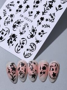 3D黑色花卉美甲貼紙 2片裝 極簡黑色野花藤蔓美甲貼花 優雅花枝自黏式美甲裝飾 DIY美甲配件 女款日常花卉美甲用品 - 黑色 - 查看 6