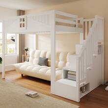 Bed Frame White With Storage Multifunctional Solid Wood 252.5 X 145 X For Bedroom And Kids Room - 白色 - 查看 2