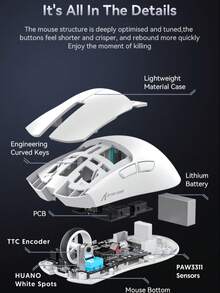 Mouse Gaming Bluetooth Nirkabel ATTACK SHARK, Daya Tahan Baterai Lama, Tiga Mode, Ringan - View 10