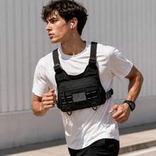 Men's Tactical Chest Bag, Black Adjustable Shoulder Strap Multi-Pocket Chest Bag, Suitable For Running And Outdoor Use - Multicolor - View 5