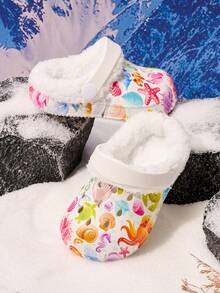 1 Pair Kids Comfortable Fashion Casual Lightweight Ocean Print Thermal Lined Clogs Suitable For Autumn/Winter - White - View 5