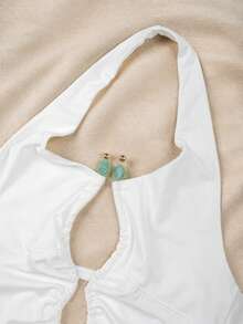 Women's Summer Vacation Beach Metal Sexy Ruched Halter Neck Crop Top White - White - View 10