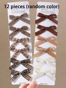 6/12/24 Pieces Of Coffee Colored Small Bow Hair Clip Hair Accessory Versatile (Color Random) - Multicolor - View 11
