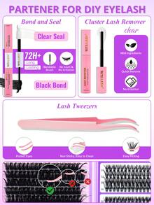 RITALASH 2527/ 592/655/640/384pcs Individual Lash Clusters Kit 4 Trays Volume Lashes With Lash Bond And Seal Lash Remover Lash Tweezer For Travel/Cosply/Daily Use For Beginner Waterproof Resuable Eyelash Extensions At Home - Black - View 7