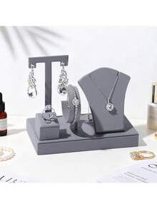 Juego de 4 piezas de soporte para joyas, bandeja multifuncional para joyas, estante de exhibición para anillos, pulseras, collares y aretes, soporte de exhibición de joyas - Multicolor - Ver 3