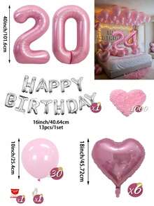 粉色與銀色氣球花環生日套組，40英吋大數字箔氣球，適合男士與女士，16歲生日、18歲生日、20歲生日、21歲生日、25歲生日、30歲生日、35歲生日、45歲生日派對裝飾 - 粉紅銀色 - 查看 24