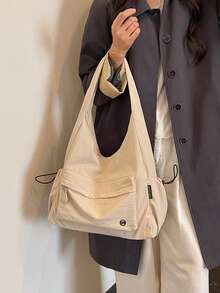 New Solid Color Casual Minimalist Multi-Pocket Women's Shoulder Bag, Suitable For Commuting And Shopping - A - View 3