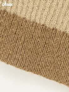CHUU Letter Jacquard Contrast Color Knit Sweater Women Autumn Slim Fit Long Sleeve Base Layer Short Sweater - Khaki - View 8