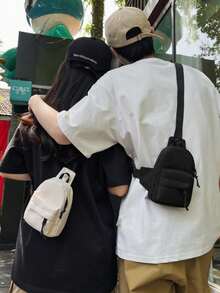 1件裝男士黑色PU皮革斜挎胸包，休閒商務兩用，適合日常通勤 - 彩色 - 查看 11