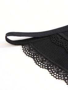 6pcs Lace Trim Ribbed Knit Triangle Panties Solid Color Women's Underwear - Multicolor - View 7