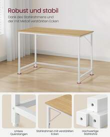 2026 neu: Schreibtisch 120 x 60 x 76 Eiche und Perlweiß |   Für Arbeitszimmer, Schlafzimmer, Wohnzimmer, Natur-Eiche und Perlweiß - Eiche Natur + Perlweiß - Übersicht 6