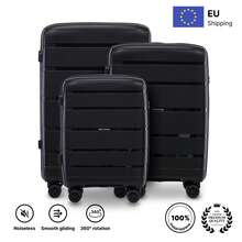 W WINGS مجموعة حقائب سفر 3 قطع (20 بوصة، 24 بوصة، 28 بوصة) | حقيبة صلبة من ABS، قفل مركب، مقبض تلسكوبي، عجلات دوارة 360 درجة - الأسود - مشاهدة 12