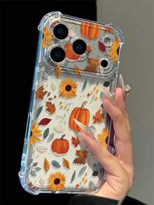 Phone Case: 1pc Autumn Pumpkin Coffee Pattern Design Phone Case, Compatible With Apple 18/18Pro/18promax/17/17PRO 17Promax/16/16Pro/16promax/ 16/15/14/13/12/11 Plus/Pro Max Series, Fashion Protective Cover, Minimalist Full Coverage Design, Cute Pattern, Minimalist TPU Shockproof - Multicolor - View 2