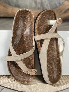 Women's Fashion Flat Cross Strap Slippers - Beige - View 9