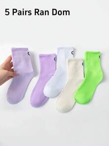 1/5 Pasang Kaos Kaki Setengah Betis Motif Hati Warna Polos untuk Semua Musim, Gaya Korea INS Kaos Kaki Olahraga Motif Hati Serbaguna untuk Pria dan Wanita - MultiWarna - View 9